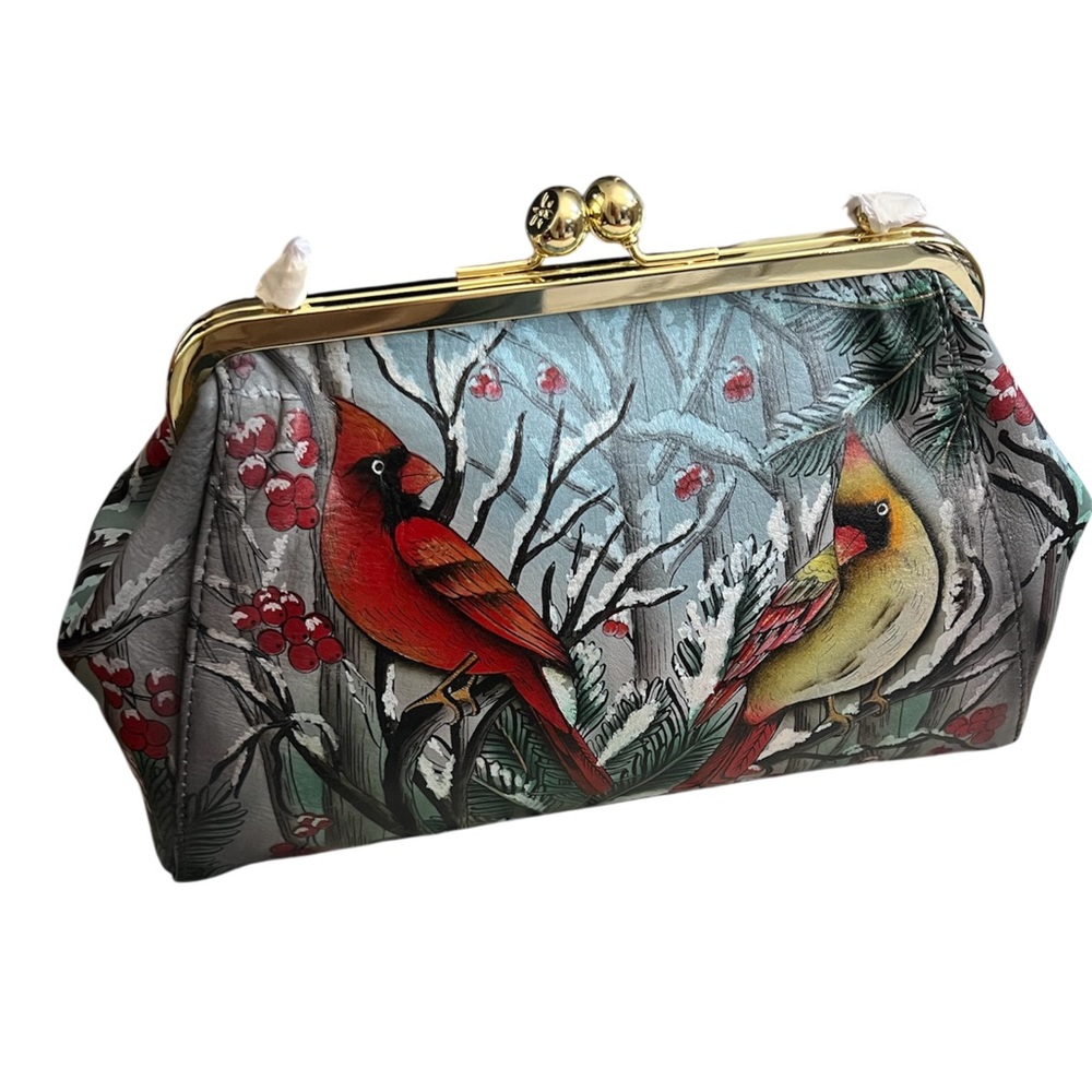 Anuschka Red cardinals Motif hand painted leather